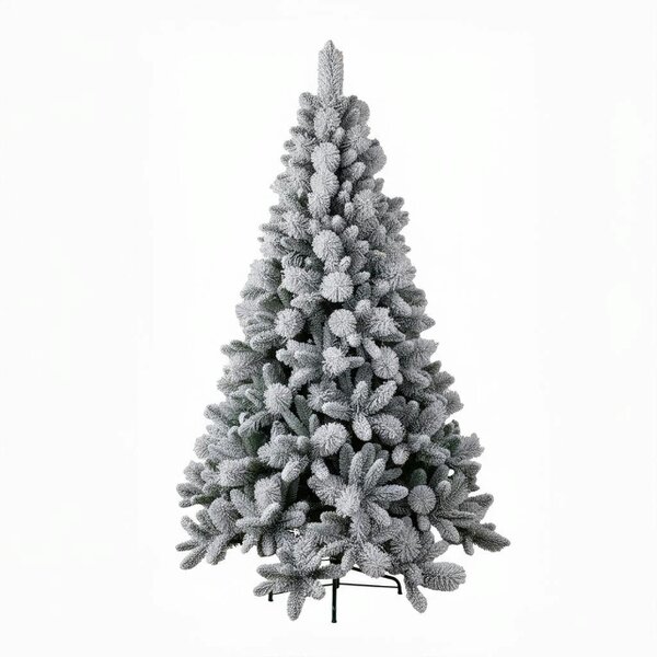 Shatchi 4FT to 8FT Snow Covered Helsinki Fir Artificial Christmas Trees with Hinged Design and Metal Base - PVC - Green