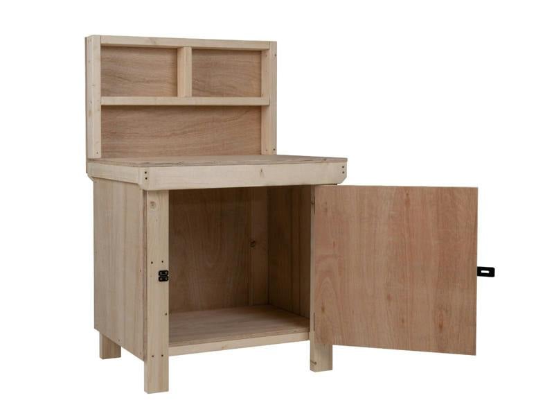 Arbor Garden Solutions Wooden Eucalyptus hardwood top workbench with lockable cupboard (V.9) with back panel