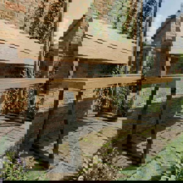 TRL Furniture Slatted Solid Oak Outdoor Bench with Back