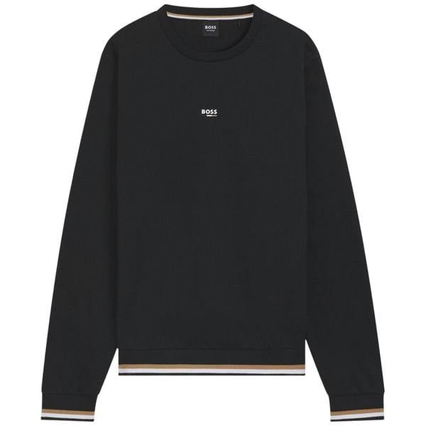 Boss Mens Iconic Stripe Detail Crew Neck Long-Sleeved Sweatshirt - Black - 