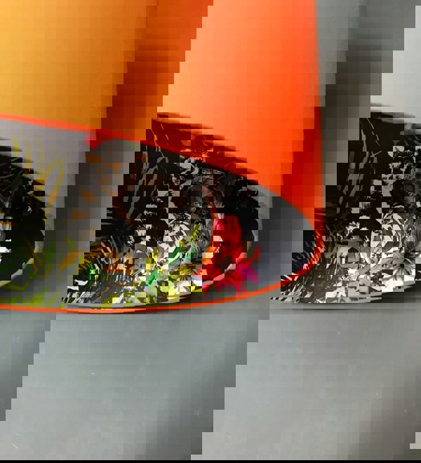 Midnight Blue Lemur Silhouette Lampshade in Tangerine Orange Close Up