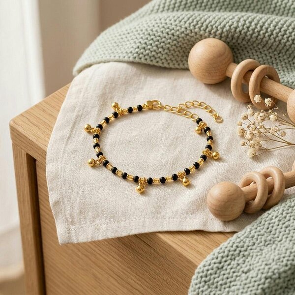 The Colourful Aura Gold Plated Black Bead Dangling Gold Ball Charm Kids Nazaria Bracelet