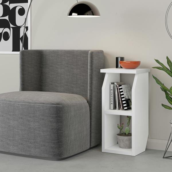 Decortie Tena Modern Side Table with Storage Minimalist Design White
