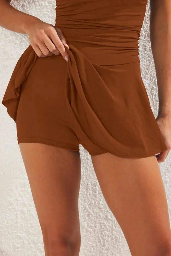 WOVCOR One-Shoulder Covered Short Skirt Basic Swimsuit