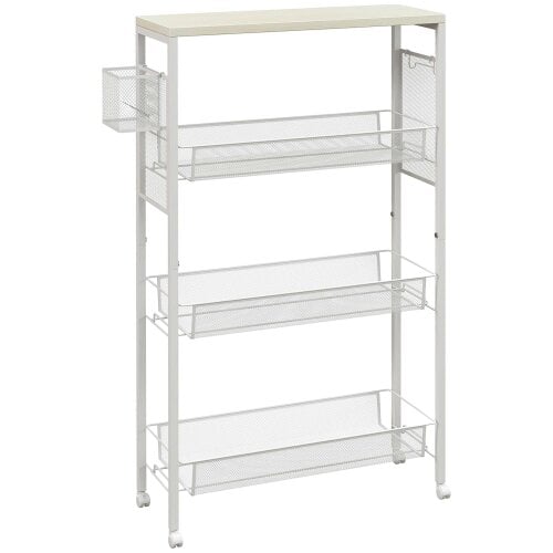 Wyld Haus Else Lune Metal White 3 Tier Kitchen Cart With Steel Wire Baskets