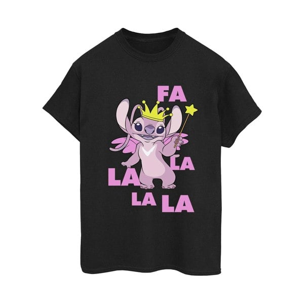 Disney Womens/Ladies Lilo & Stitch Angel Fa La La Cotton Boyfriend T-Shirt - Black