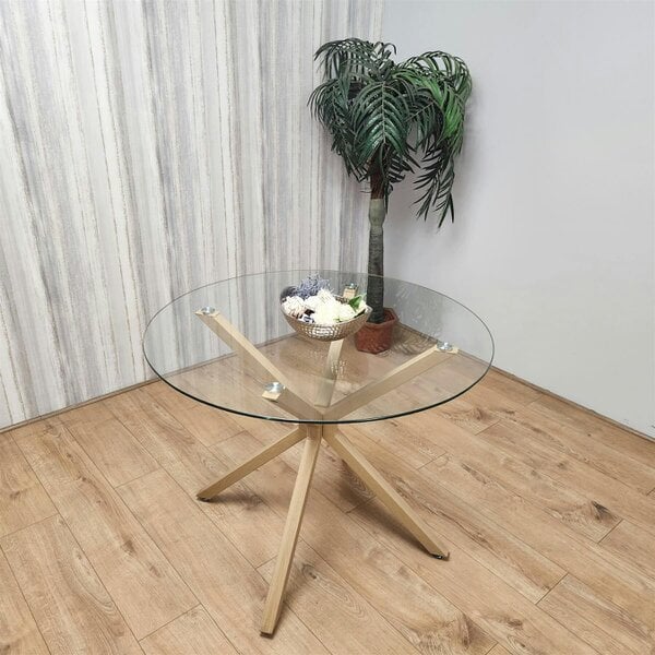 Kosy Koala Round Clear Glass Dining Table Modern Kitchen Table
