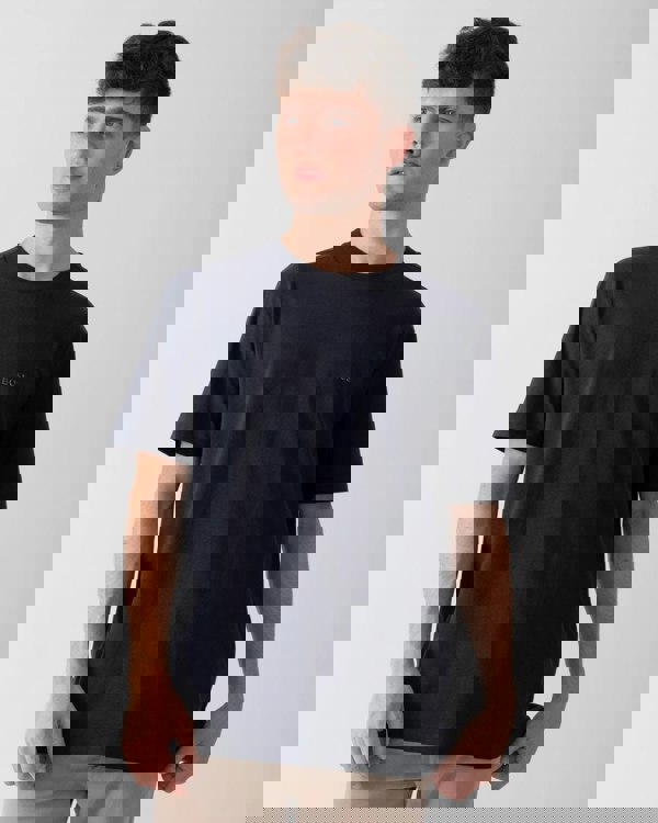 BOSS Green Tee Mens Stretch Cotton T-Shirt with Contrast Logo - Dark Blue 404