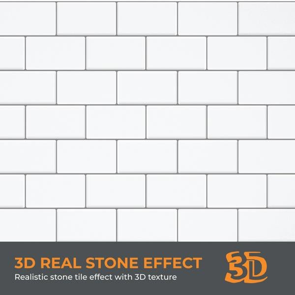 WT3D1803 - Pure White Grey Grout Subway Metro Classic Brick Glossy 3D Tile Sticker 30.5 x 15.4cm (12 x 6 in) - 20pcs in a pack