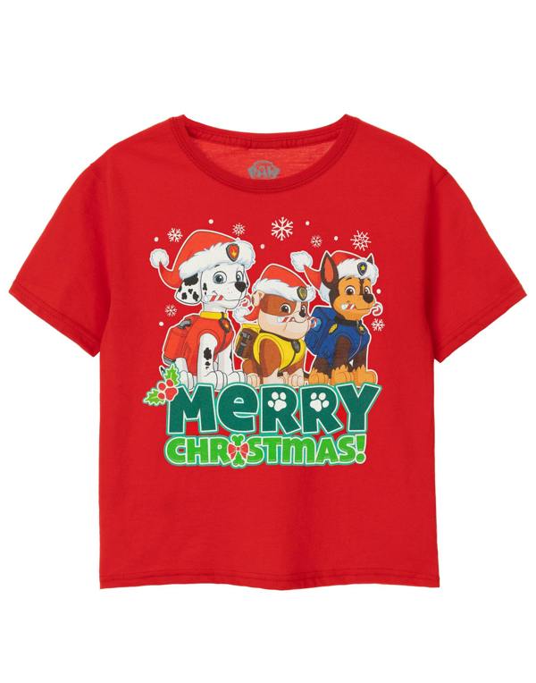 Paw Patrol Boys Red Merry Christmas Short Sleeved T-Shirt