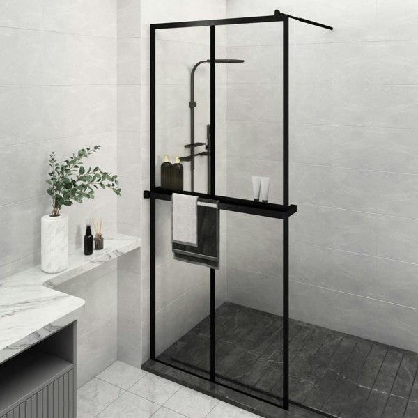 Berkfield Walk-in Shower Wall with Shelf Black 100x195 cm ESG Glass&Aluminium