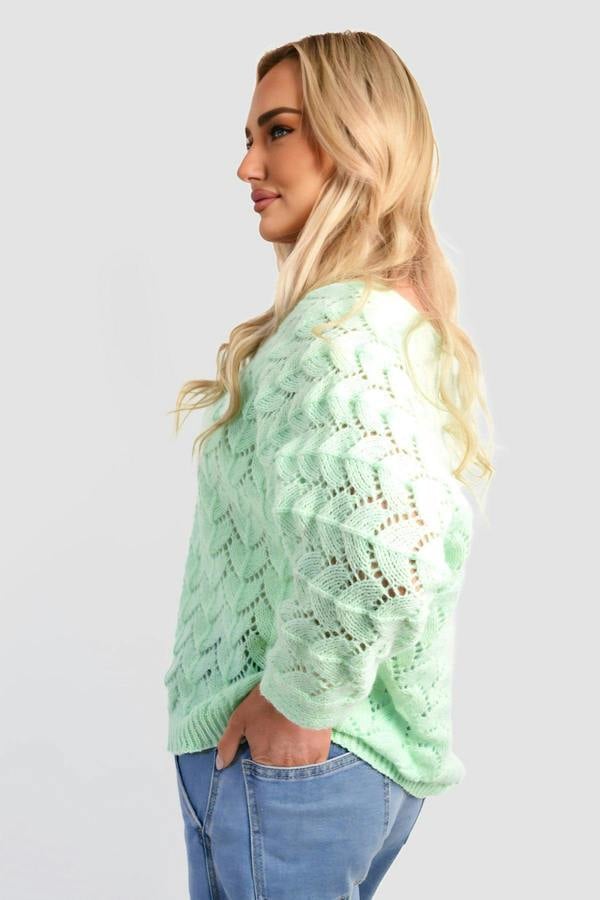 Eliza Half Sleeve Chunky Cable Knit Jumper - Mint