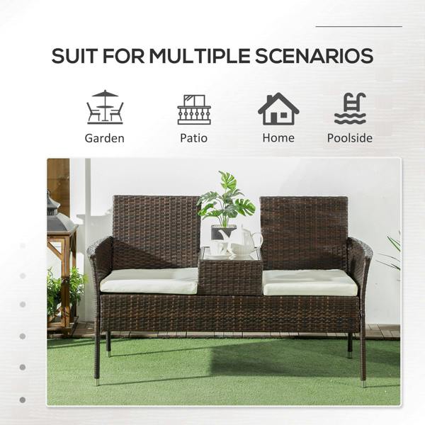 Wyld Haus Renata Faux Rattan Brown 2 Seat Garden Chair With Integrated Coffee Table