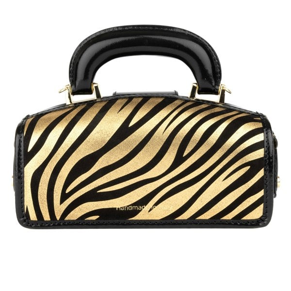 Embassy London Gazelle Mini - Black & Gold Stripes - Women’s mini leather top handle & crossbody bag