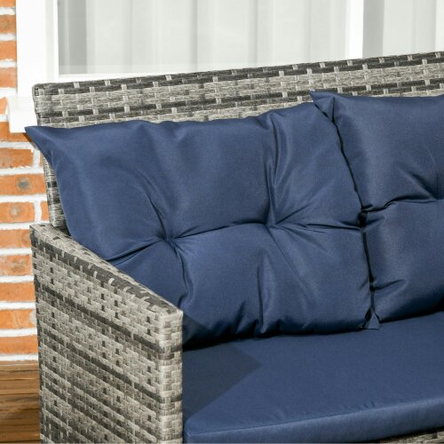 Wyld Haus Rarapa Rattan Dark Blue 7 Seater Garden Sofa Set With Glass Table And Cushions