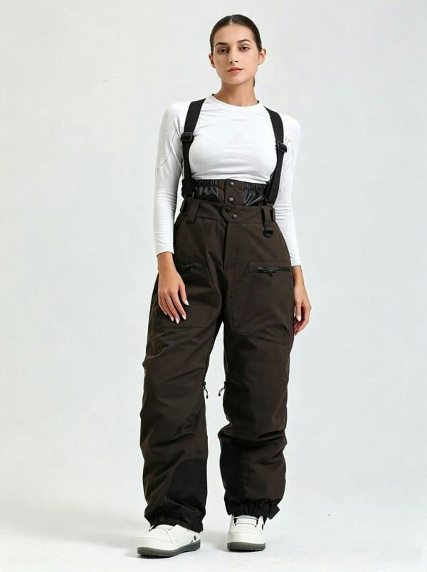 Anniou Women's Suspender Ski Bib Pants - Brown
