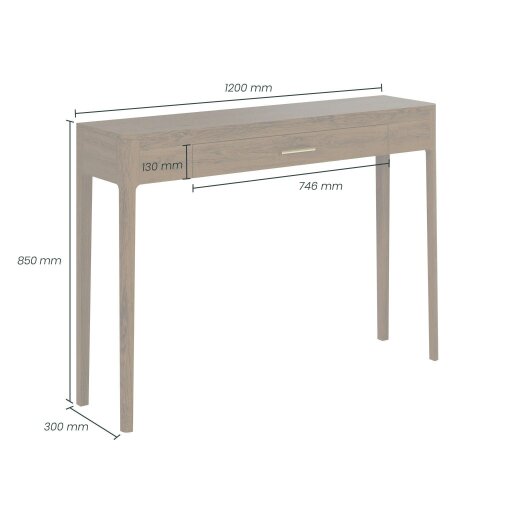 Wyld Haus Parma Walnut Oak and Brass Console Table with Drawer