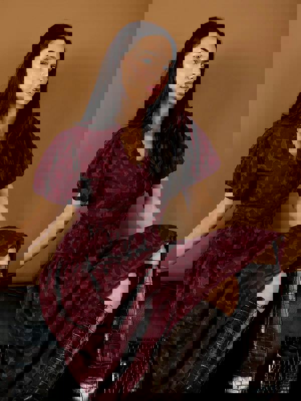 GWD Gerri Jacquard Burgundy Midi Dress