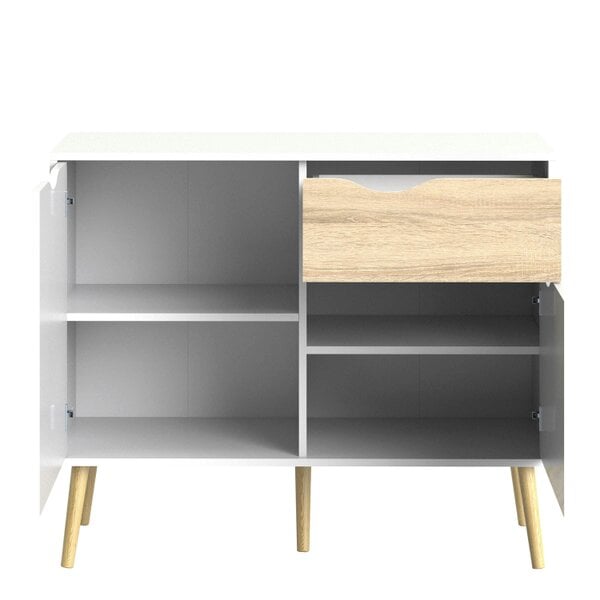 Wyld Haus Sapporo White and Natural Oak Small Sideboard 1 Drawer 2 Doors