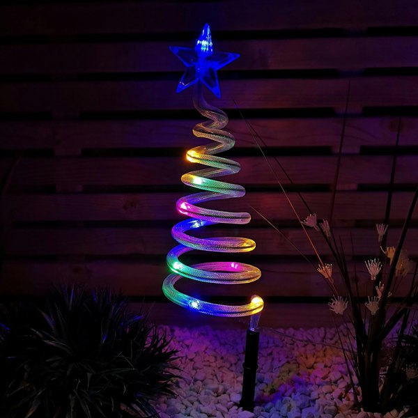 Samuel Alexander Set of 4 Battery Operated LED Multi Coloured Spiral Tree Path Lights Christmas Decoration with Timer