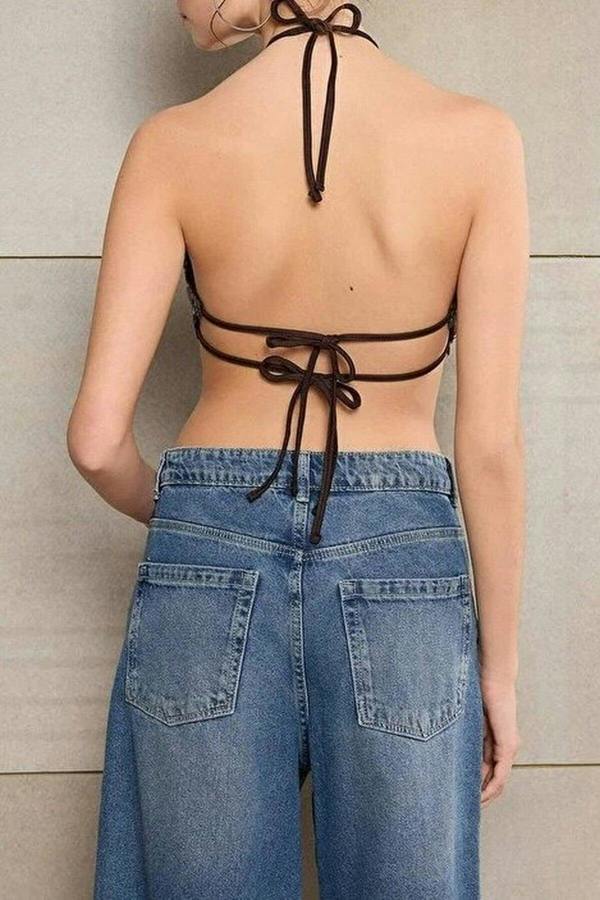WOVCOR Backless Sequin Embellished Bustier