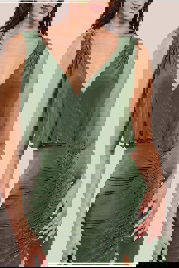 Front Wrap Gathered Maxi Dress - Olive DR3519