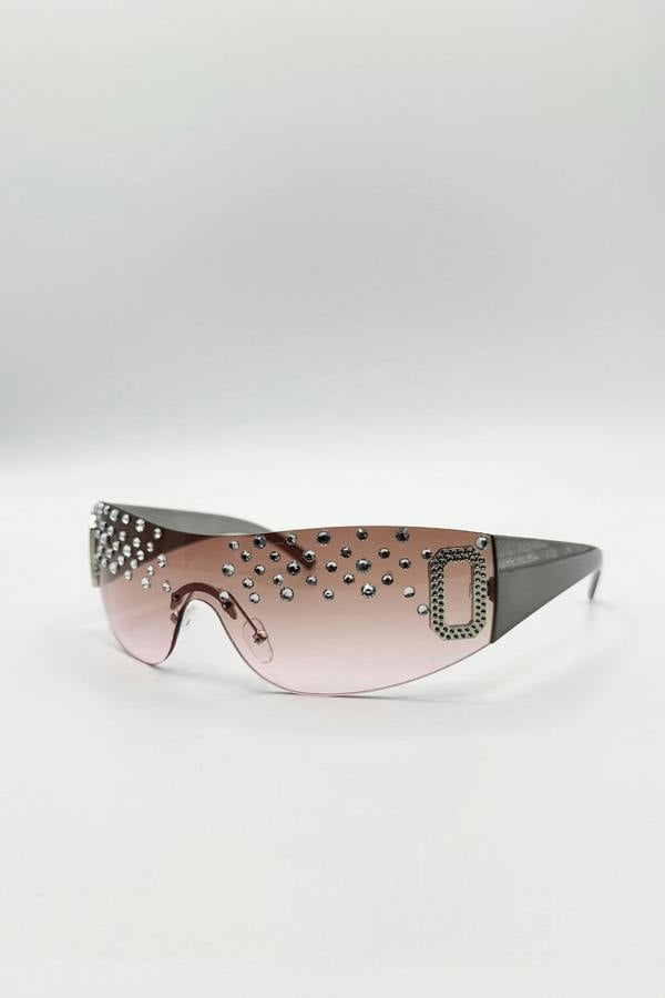 Racer Diamante Sunglasses In Pink - svnx