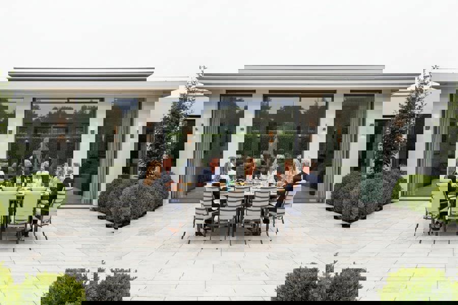 Garden Impressions Edison Natural - Eight Seater 280cm Oval Dining Suite with Sergio Chairs - Sand Cushions