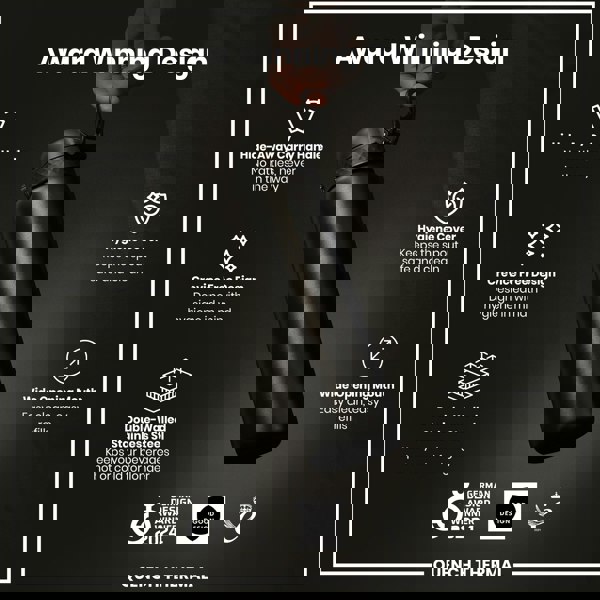 A black, double-walled stainless steel water bottle is being held; it features a hide-away handle, wide mouth, and hygiene cover. The bottle is shown against a dark background, and boasts several design awards.