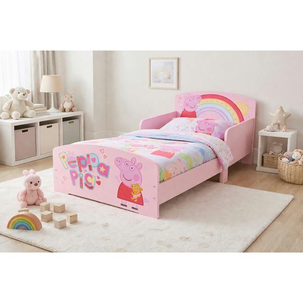 Kudlhome Peppa Pig Kids Toddler Bed Frame with Safety Rails, Pink