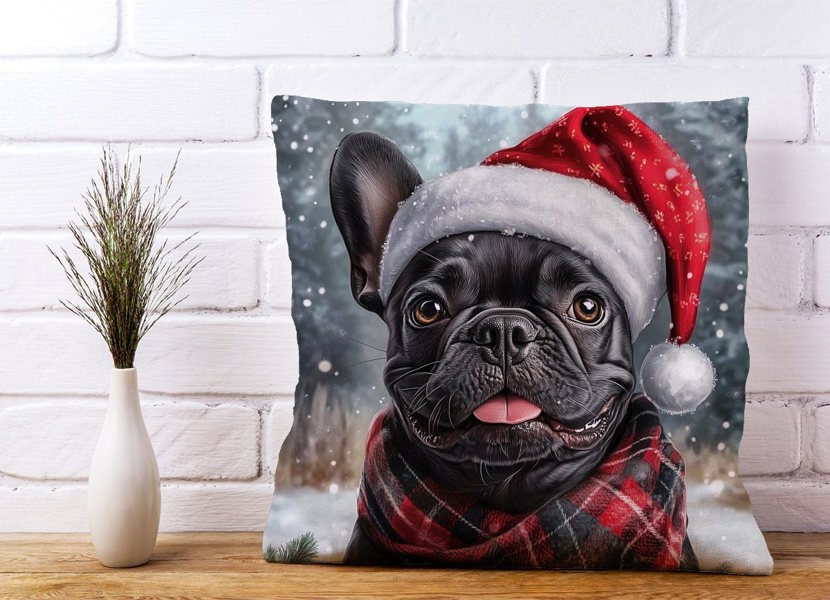 Warren Reed Snowy Christmas French Bulldog Cushion