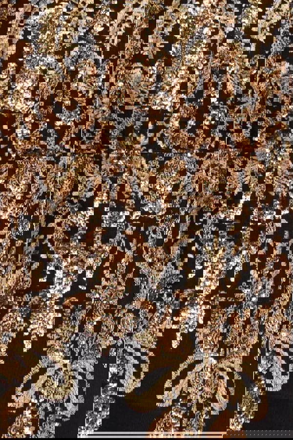 Scallop Bandeau Sequin Mesh Maxi Dress - Black Gold DR966