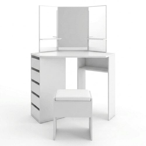 Kosy Koala White Dressing Table Wood Makeup Desk with LED Mirror 5 Drawers Corner