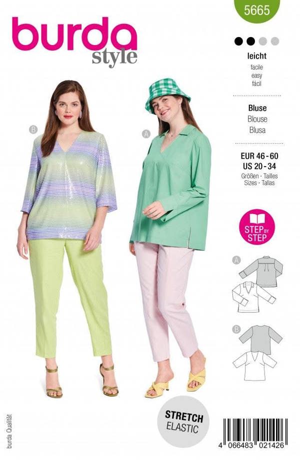 Burda Sewing Pattern 5665 Tops For Women, 20 to 34 - Easy