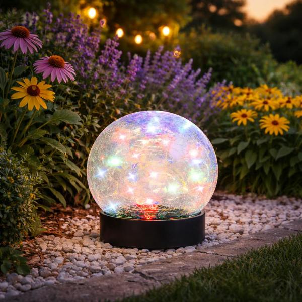 Gardenwize Solar Crackle Ball Light – Multi-Coloured 15cm LED Globe