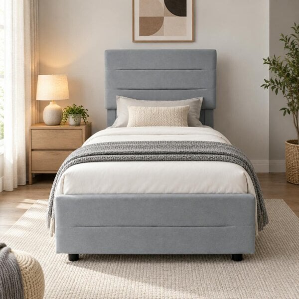 HOMEWEDO  Bed Frame with 2 Storage Drawers, Velvet Upholstered Headboard