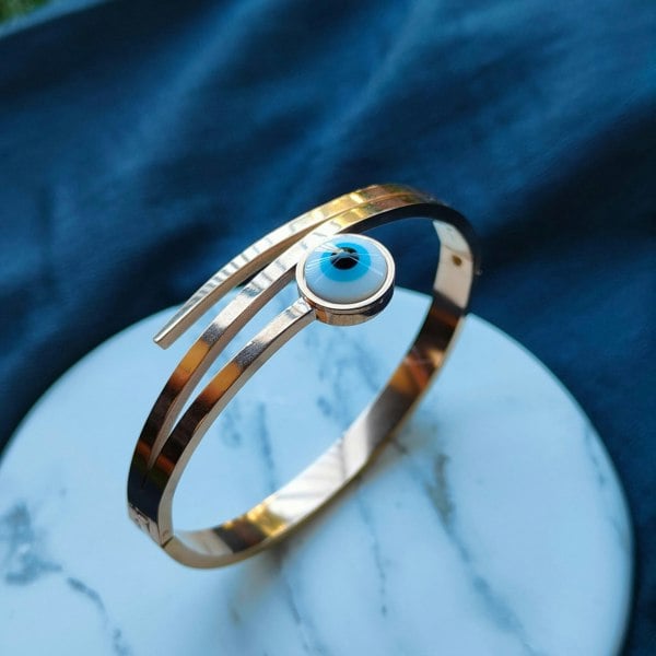 The Colourful Aura Round Evil Eye 18ct Rose Gold Multilayer Turkish Antique Armlet Bangle