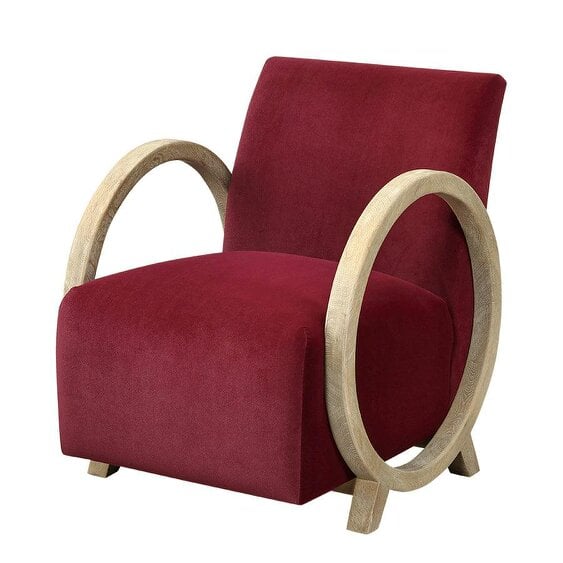 Wyld Haus Aracaju Plum Red Velvet and Oak Ring Armchair