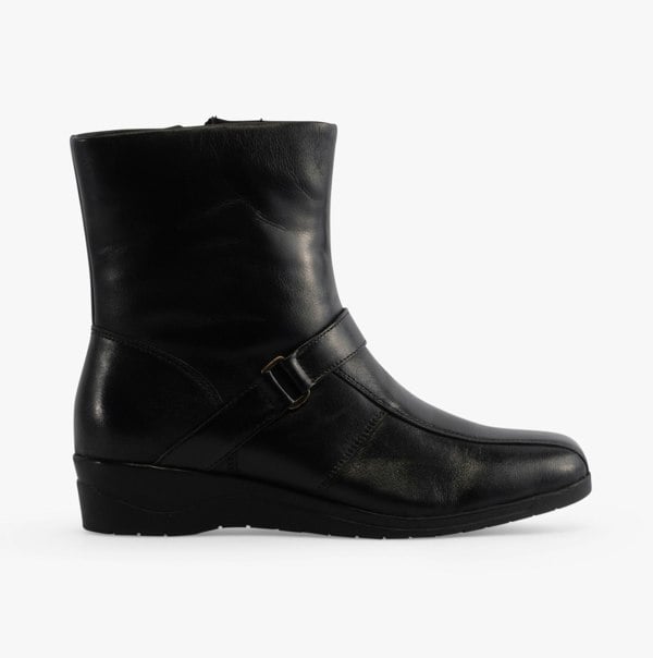Mod Comfys BERNADETTA Womens Leather Zip Ankle Boots Black