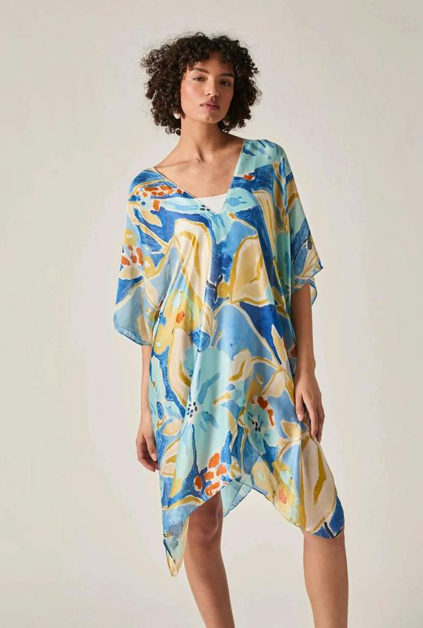 James Lakeland Blue Abstract Floral Kaftan