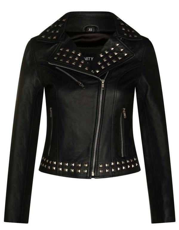 Infinity Leather Womens Gothic Biker Leather Jacket with Studs-Bilbao
