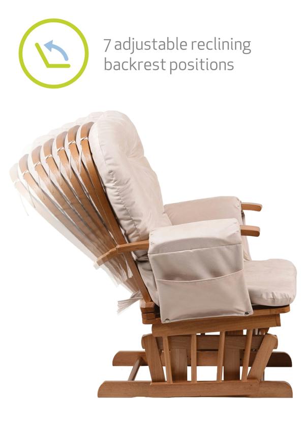 Haywood Natural Wood and beige cushions glider nursing chair - reclining