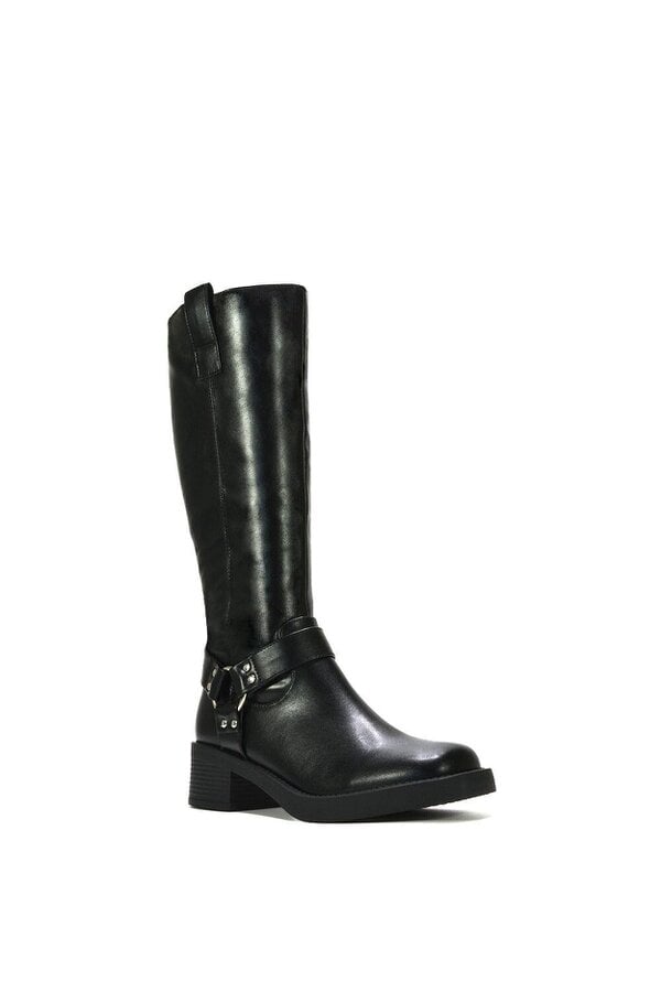 XY LONDON Knee High Biker Mid Block Heel Western Boots