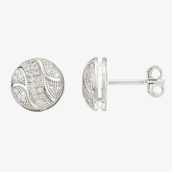T. H. Baker Silver Cubic Zirconia Textured Button Pendant and Earring Set E610348+P610561