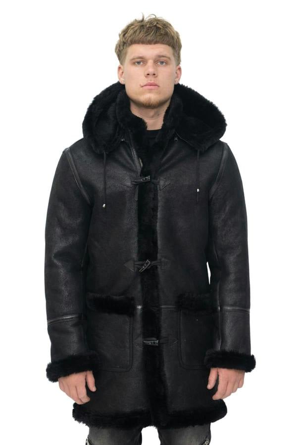 Infinity Leather Mens Winter Sheepskin Hooded Duffle Coat-Isleworth