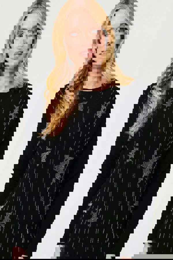 Black | Sparkly Star Front Batwing Sleeve Jumper
