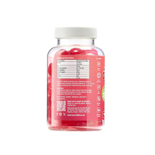 Daily Multivitamin Gummy aged 3+ (Berry Flavoured) 2 gummies daily, contains 12 vitamins - SunVit - D3