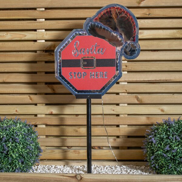 Samuel Alexander 40cm Light up Christmas Santa Stop Here Sign with Santa Hat & LEDs