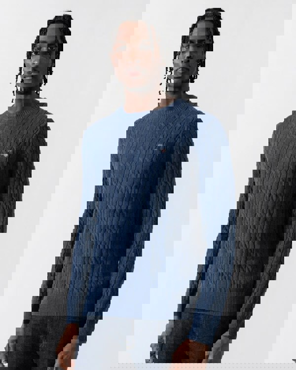 GANT Mens Cotton Cable Knit Crew Neck Jumper - 902 Dark Jeansblue Melange