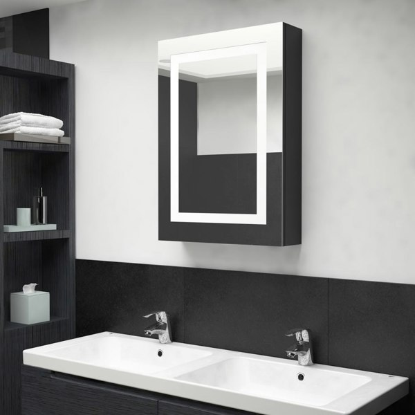 Berkfield LED Bathroom Mirror Cabinet Shining Black 50x13x70 cm